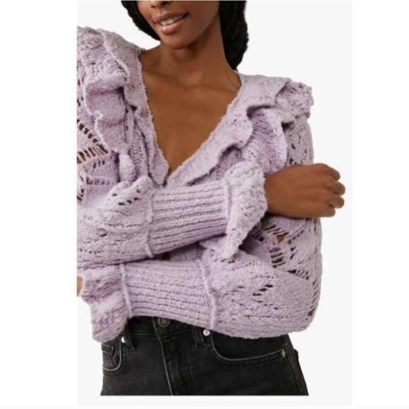 Free People Avery Cardi in Orchid Dust Lavender - Picture 3 of 10